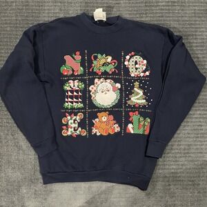 Vintage "MBC" Christmas Crewneck Tic Tac Toe Bear Santa Ugly Xmas Sweater USA LG